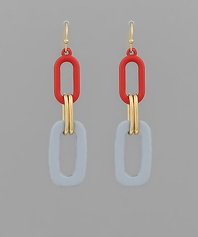 Red/Grey Linked Color Coated Oval Earrings