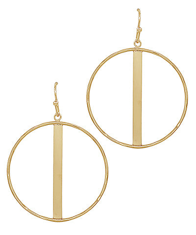 Matte Gold Bar & Round Metal Earrings