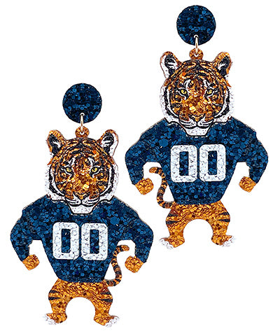 Navy/Orange Glitter Tiger Earrings
