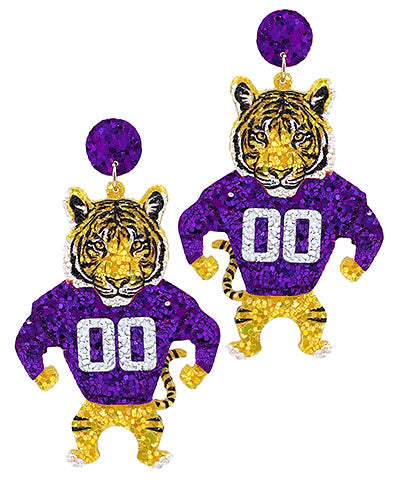 Purple/Yellow Glitter Tiger Earrings