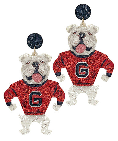 Red/Black Standing Bulldog Glitter Earrings