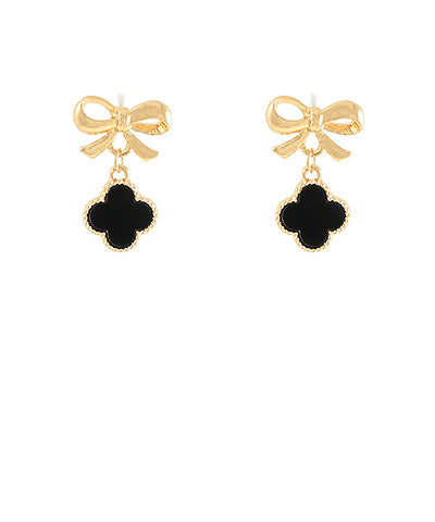 Gold/Black Ribbon & Clover Earrings