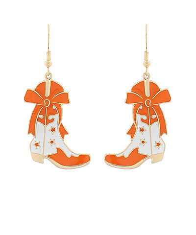 Orange/White Cowboy Boots Drop Earrings