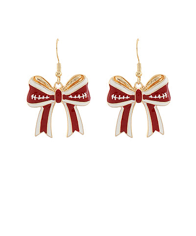 Burgundy/White Ribbon Enamel Drop Earrings