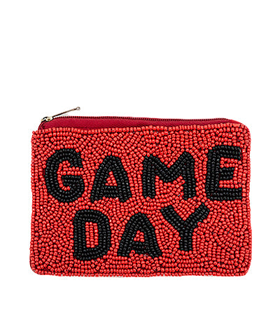 Red/Black Game Day Beaded Coin Pouch