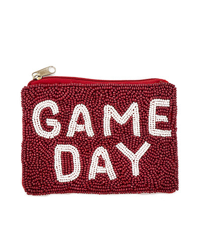Burgundy/White Game Day Beaded Coin Pouch