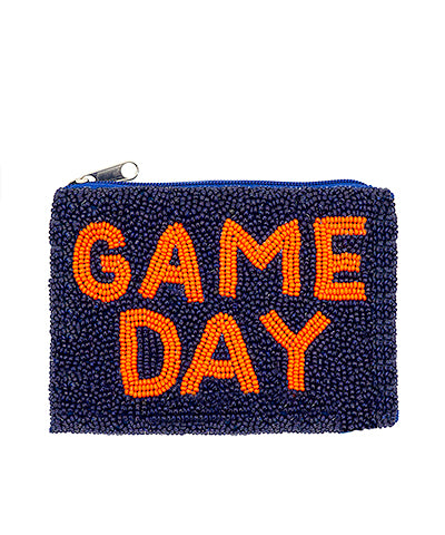 Navy/Orange Game Day Beaded Coin Pouch