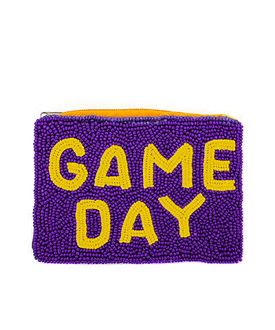 Purple/Yellow Game Day Beaded Coin Pouch