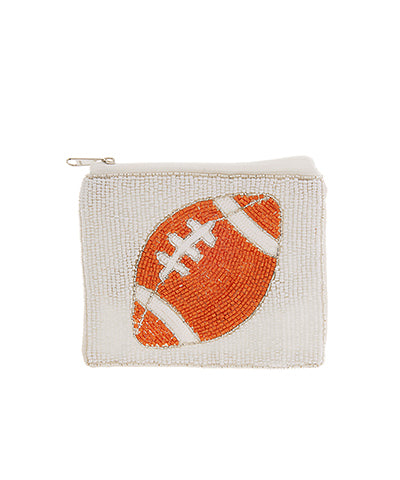 Orange/White Football Beaded Coin Pouch