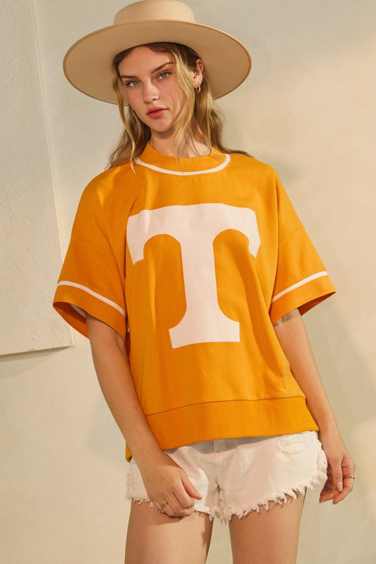 Orange Oversized Game Day Short-sleeve Sweatshirt