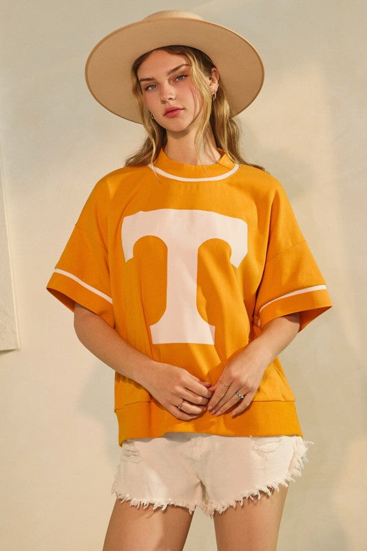 Orange Oversized Game Day Short-sleeve Sweatshirt