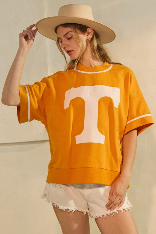 Orange Oversized Game Day Short-sleeve Sweatshirt