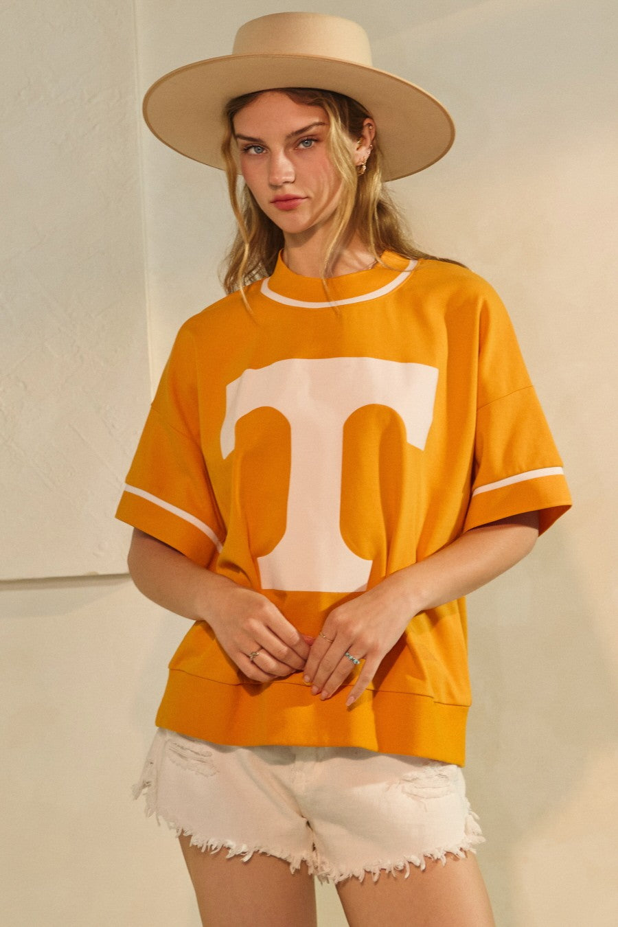 Orange Oversized Game Day Short-sleeve Sweatshirt