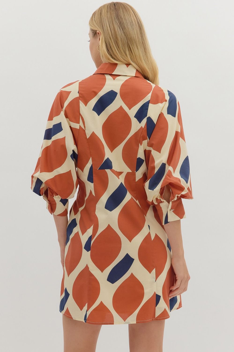 Ecru/Rust Printed 3/4 sleeve mini dress