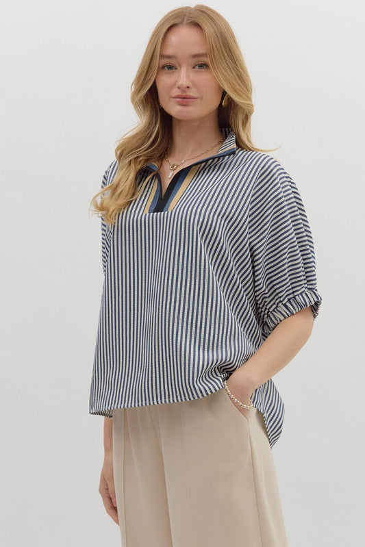 Navy Stripe Pattern Top