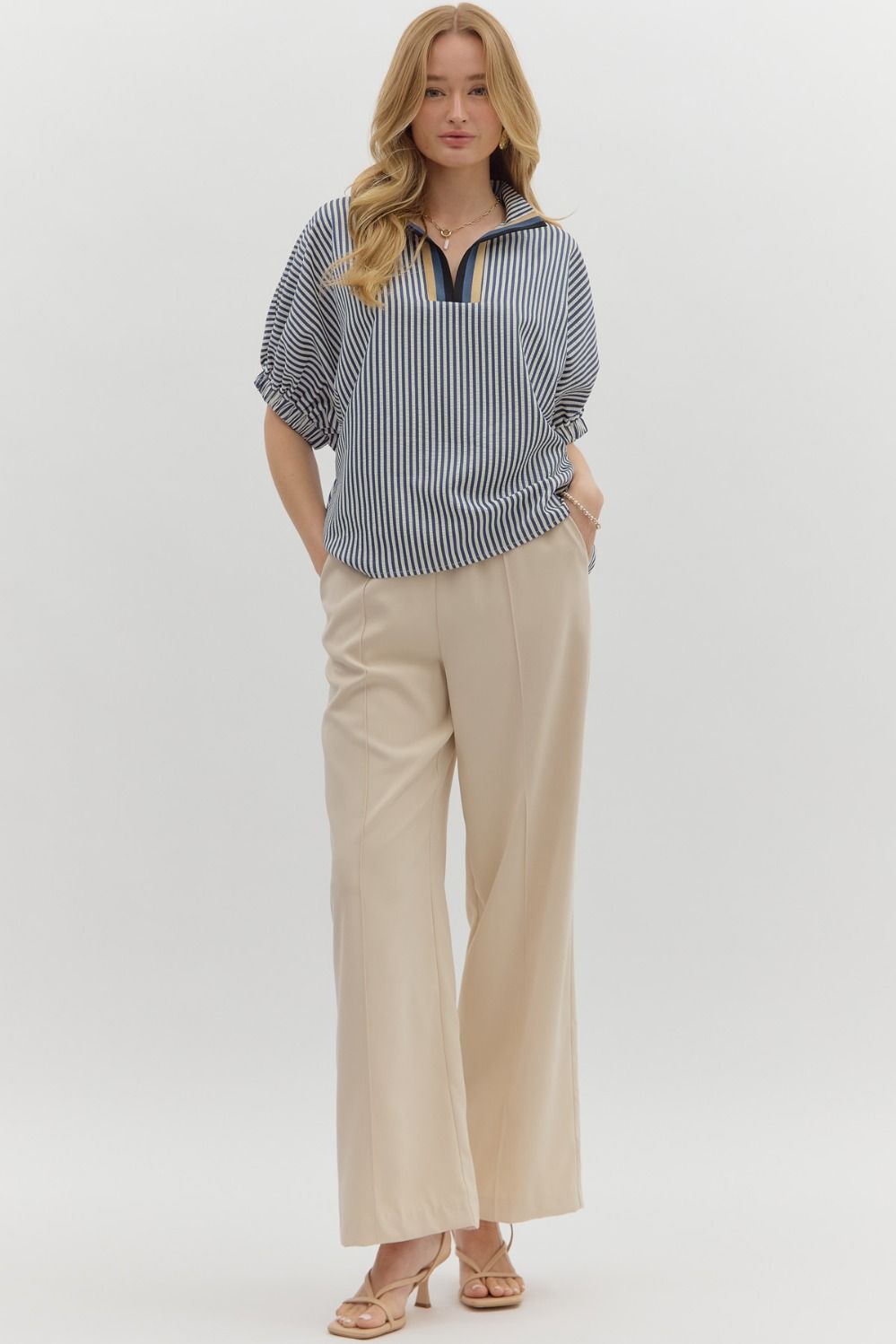 Navy Stripe Pattern Top