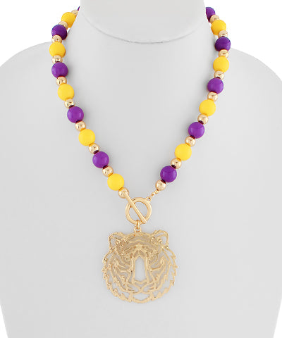 Purple/Yellow Acrylic Ball Pendant Necklace