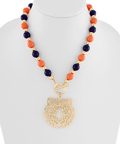 Navy/Orange Acrylic Ball Pendant Necklace