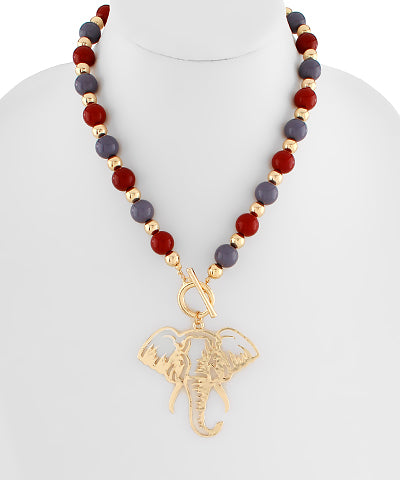Burgundy/Gray Acrylic Ball Pendant Necklace