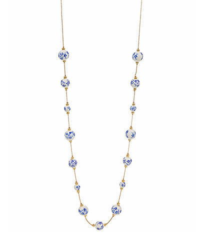 Gold/White/Blue Ceramic Long Necklace