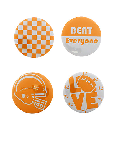Orange/White 4 Piece Button Pins Set