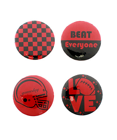 Red/Black 4 Piece Button Pins Set