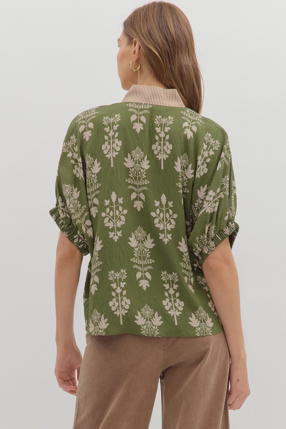 Olive Abstract Print Short Sleeve Top