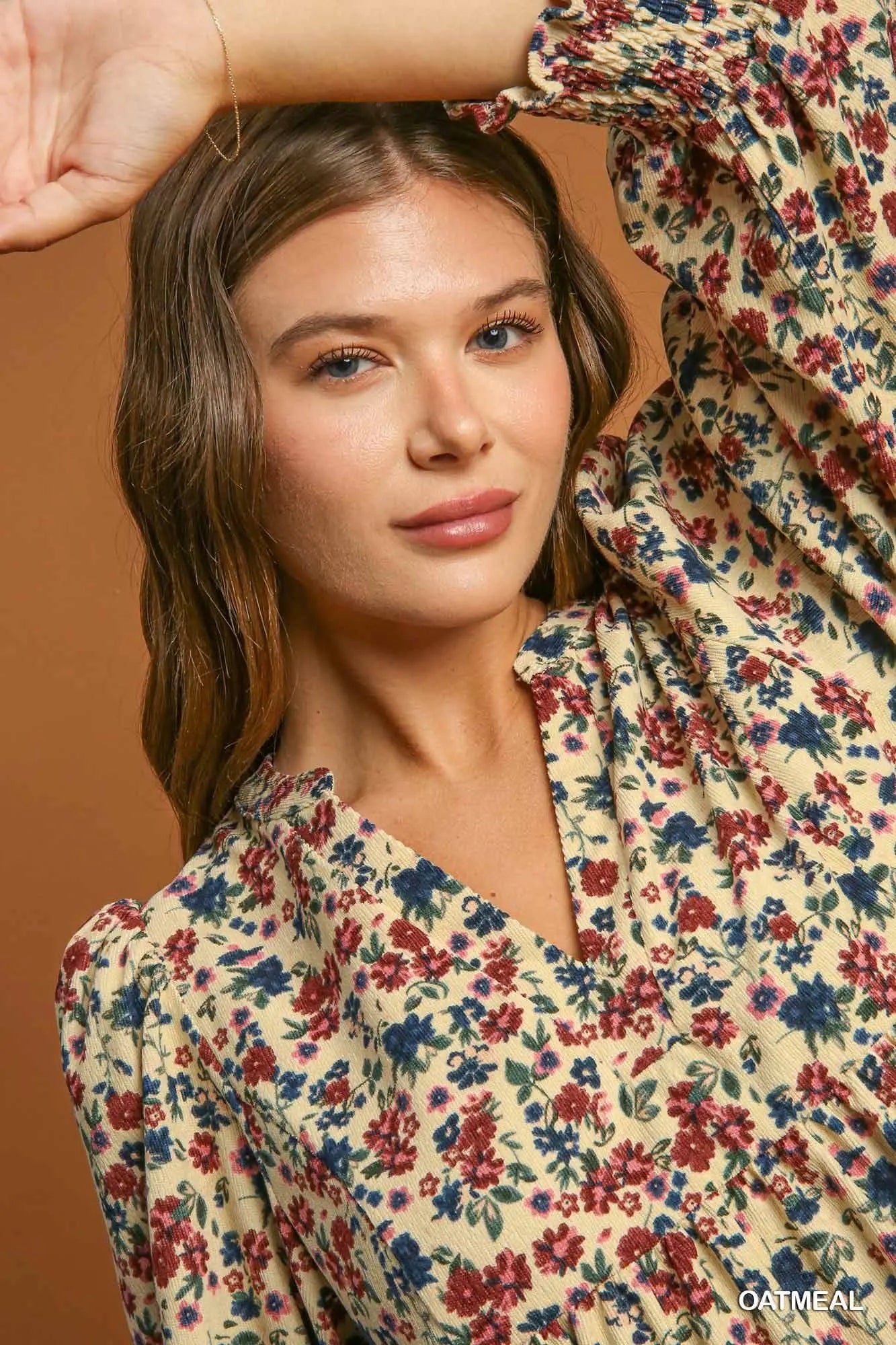 Oatmeal Floral Corduroy Dress