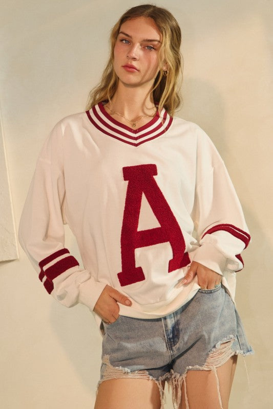White/Dk Red Varsity Pullover