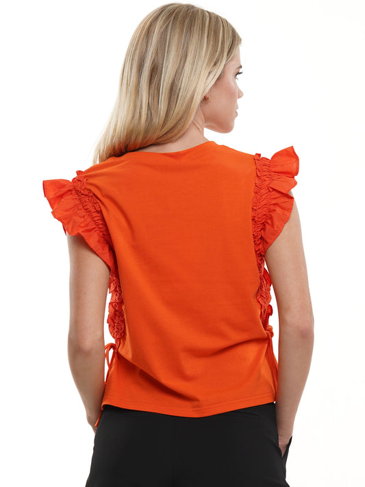 Orange/White Tiger Shirring Sleeve Top