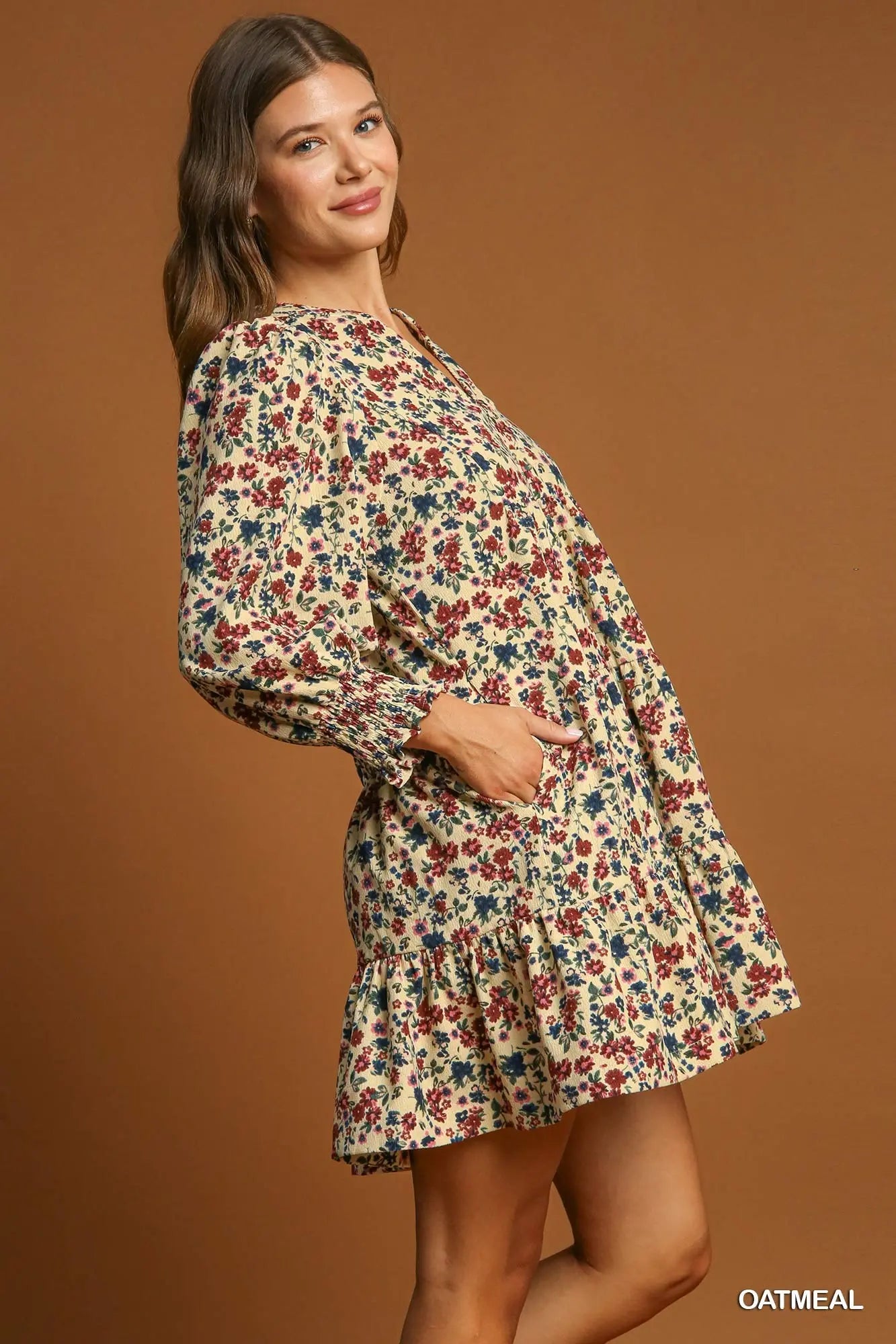 Oatmeal Floral Corduroy Dress