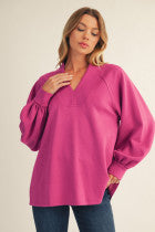 Magenta Long Sleeve V-neck Top