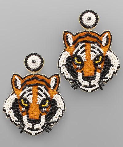 Tiger Face Beaded Earrings