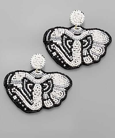 Black/White Beaded Elephant Earrings