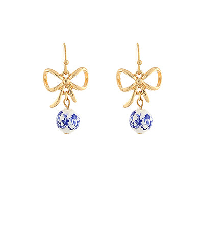 Blue Ribbon Ceramic Ball Earrings