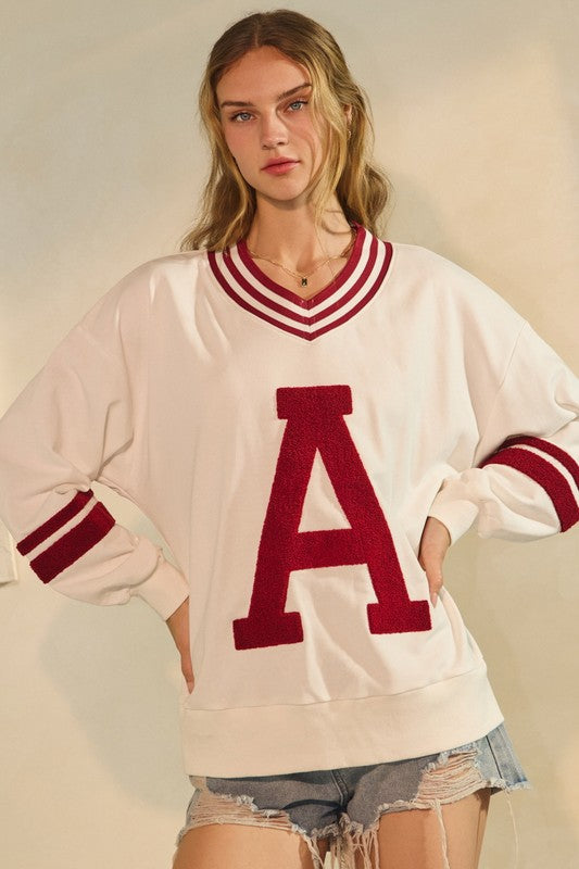 White/Dk Red Varsity Pullover