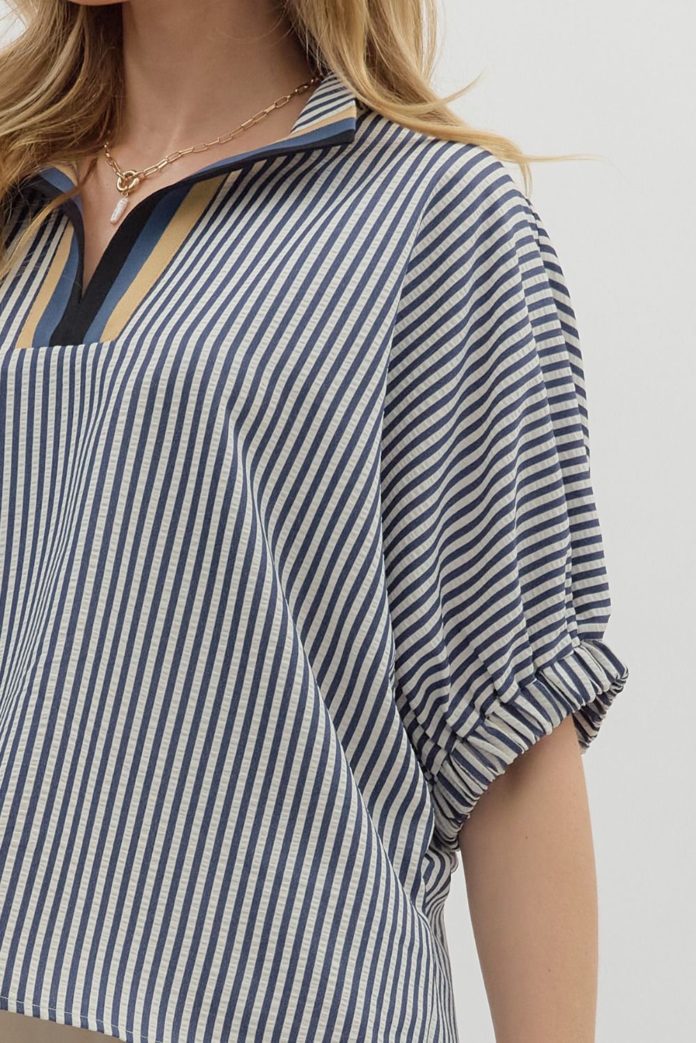 Navy Stripe Pattern Top